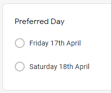 Preferred day question exemplar